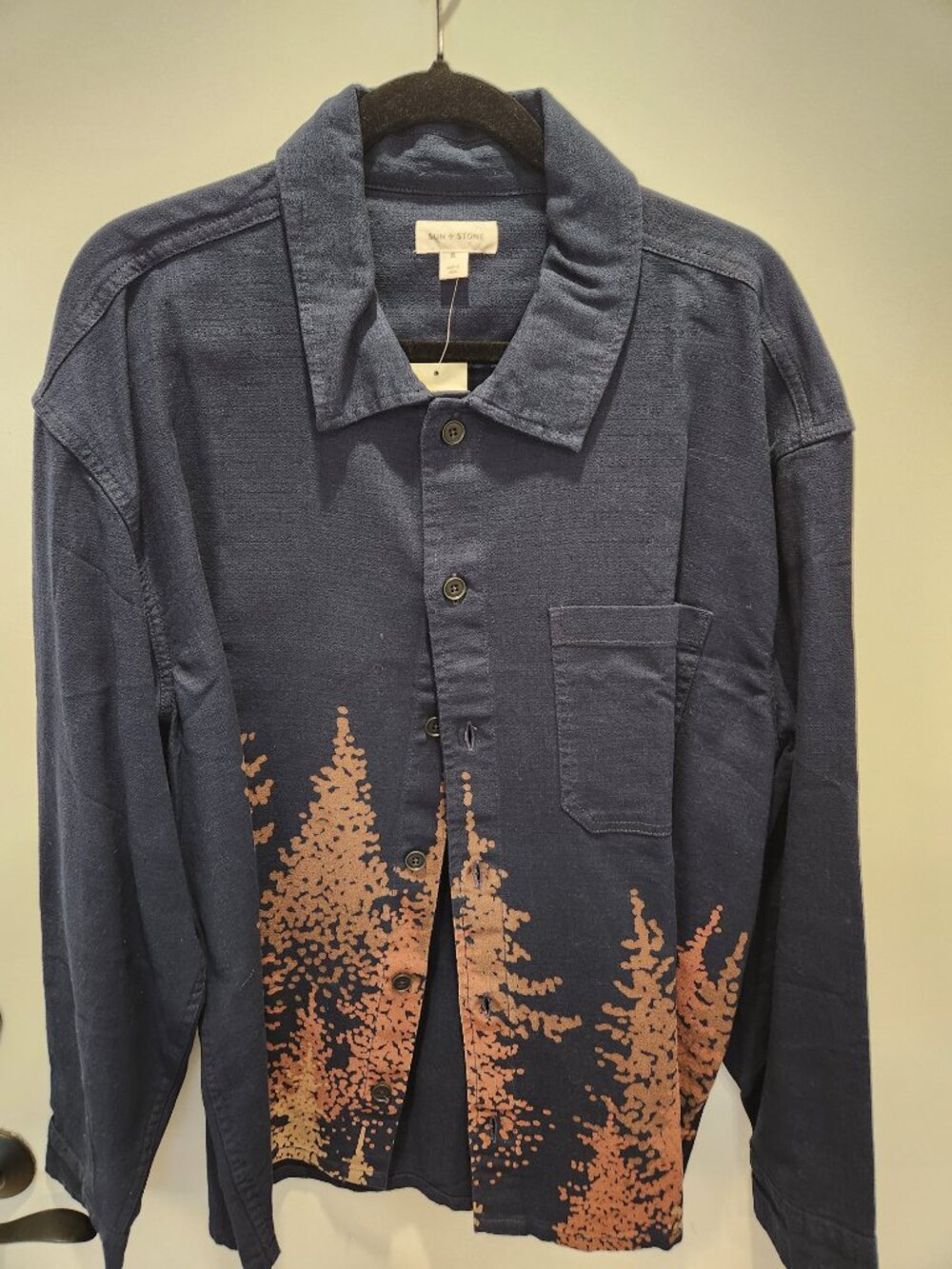 NWT Sun + Stone Men's Milas Scenic Jacquard Overshirt Navy Blue XL